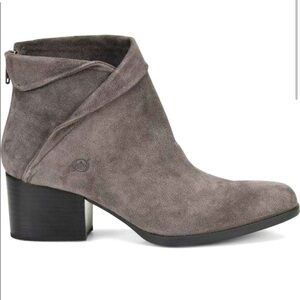 Born Abbe Suede Faux Fold Over Wrap Ankle Boots Gray Beige Sz 6
